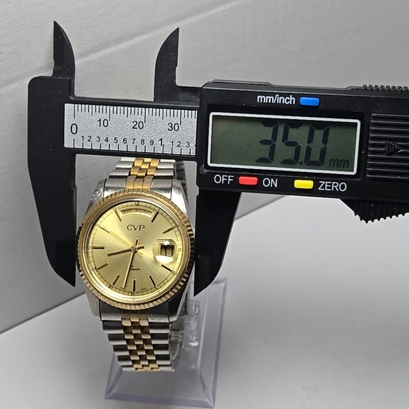 CVP Presidential Quartz Watch Men Two Tone Fluted Bezel Day Date New Battery - Picture 4 of 11